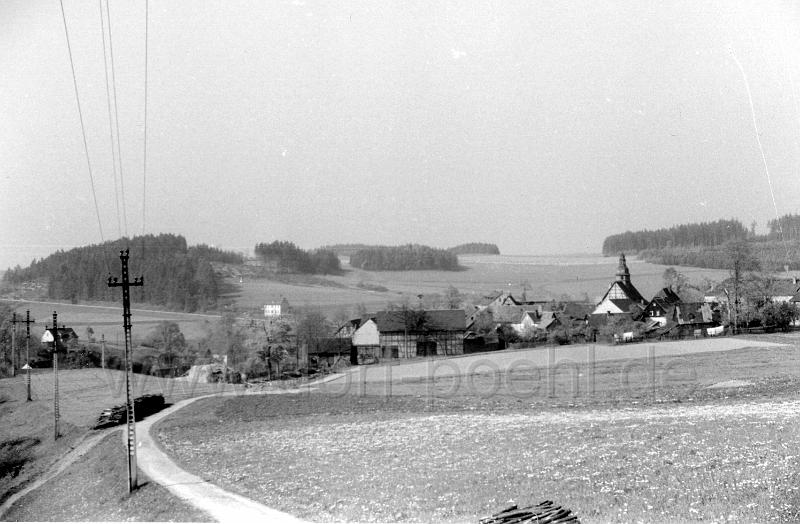 0039.jpg - Ortsansicht Weg von Richtung Rodlera, neben der großen Baumgruppe in der Bildmitte steht rechts das heutige Naturfreibad des Zweckverbands Talsperre Pöhl.